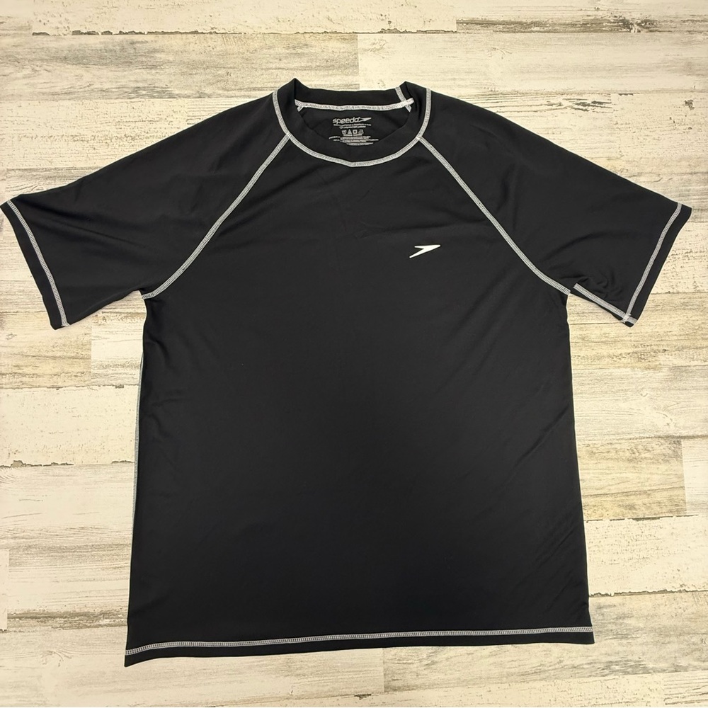 Speedo Black Swim Shirt with Gray Accents and UV Protection NWOT Never Worn